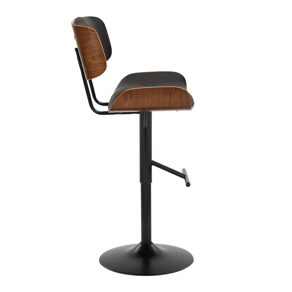 Lombardi Adjustable Barstool - Black Metal, Walnut Wood, Espresso PU