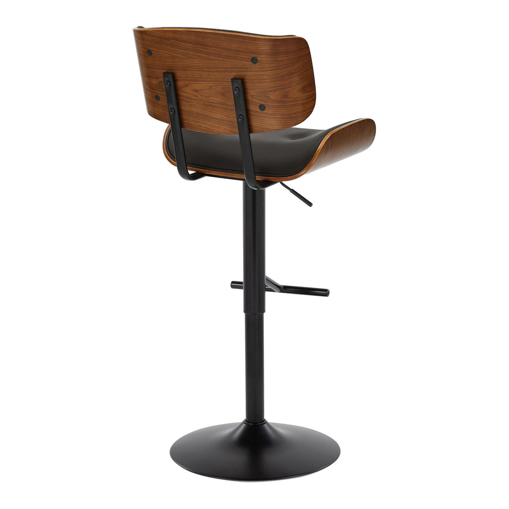 Lombardi Adjustable Barstool - Set of 2 - Black Metal, Walnut Wood, Espresso PU