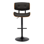 Lombardi Adjustable Barstool - Set of 2 - Black Metal, Walnut Wood, Espresso PU