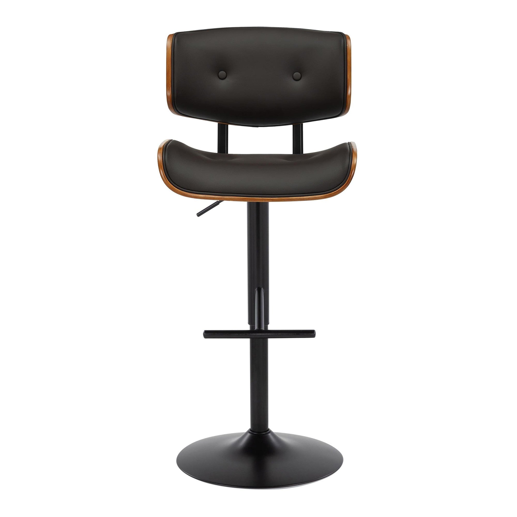 Lombardi Adjustable Barstool - Set of 2 - Black Metal, Walnut Wood, Espresso PU