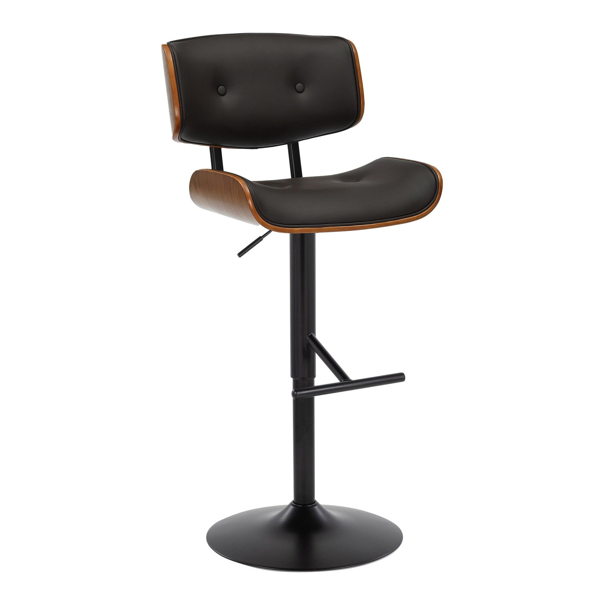 Lombardi Adjustable Barstool - Set of 2 - Black Metal, Walnut Wood, Espresso PU