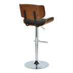 Lombardi Adjustable Barstool - Set of 2 - Chrome Metal, Walnut Wood, Espresso PU