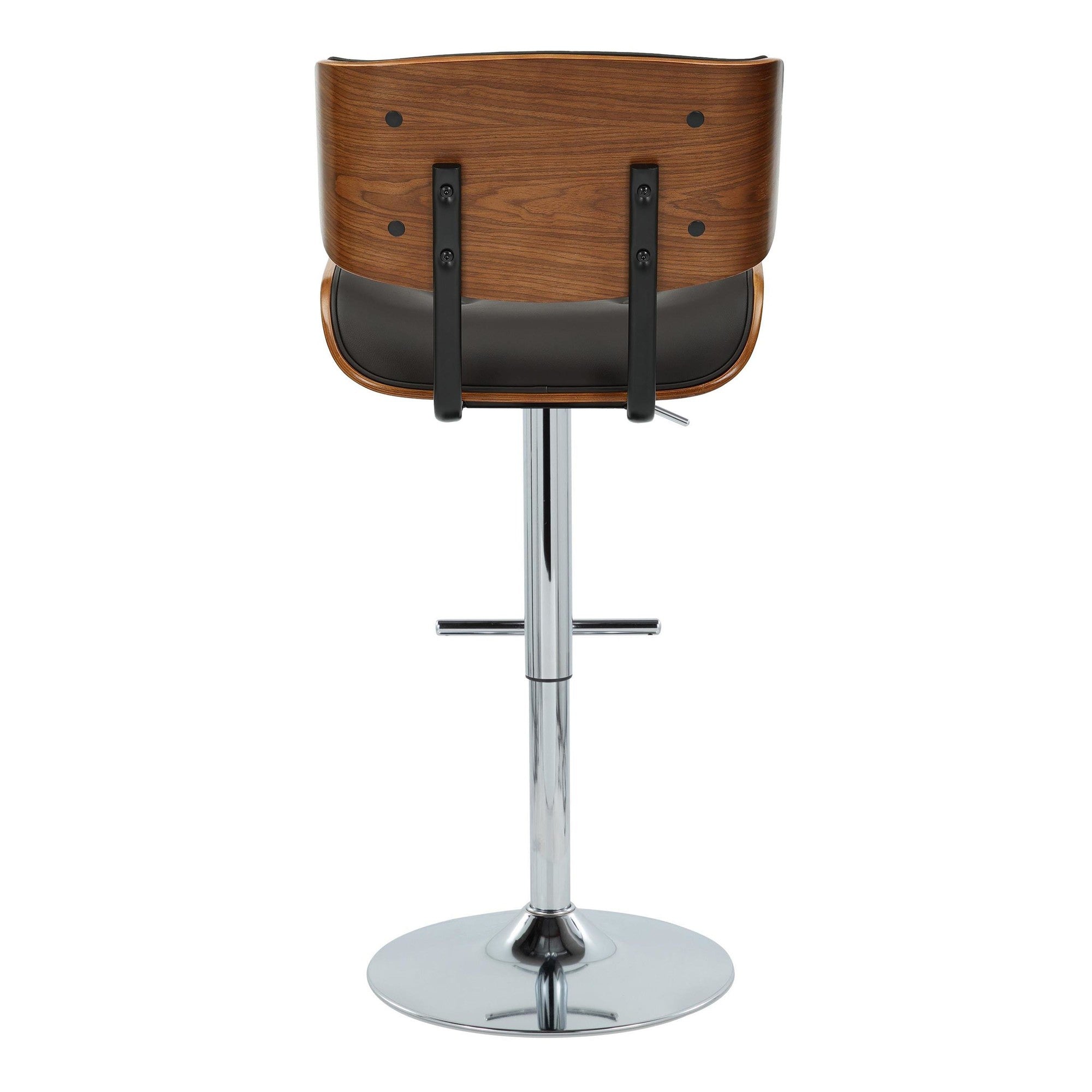 Lombardi Adjustable Barstool - Set of 2 - Chrome Metal, Walnut Wood, Espresso PU