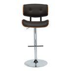Lombardi Adjustable Barstool - Set of 2 - Chrome Metal, Walnut Wood, Espresso PU