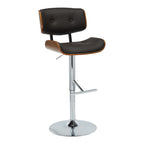 Lombardi Adjustable Barstool - Set of 2 - Chrome Metal, Walnut Wood, Espresso PU