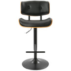 Lombardi Adjustable Barstool - Set of 3 - Black Metal, Walnut Wood, Black PU
