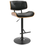 Lombardi Adjustable Barstool - Set of 3 - Black Metal, Walnut Wood, Black PU