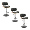 Lombardi Adjustable Barstool - Set of 3 - Black Metal, Walnut Wood, Black PU