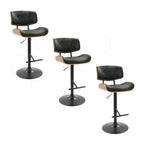 Lombardi Adjustable Barstool - Set of 3 - Black Metal, Walnut Wood, Black PU