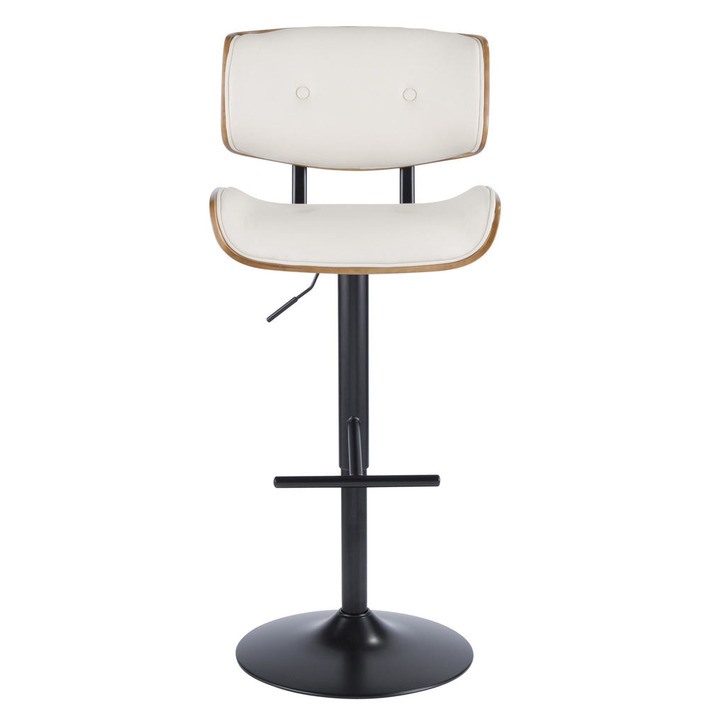 Lombardi Adjustable Barstool - Set of 3 - Black Metal, Walnut Wood, Cream PU