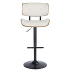 Lombardi Adjustable Barstool - Set of 3 - Black Metal, Walnut Wood, Cream PU