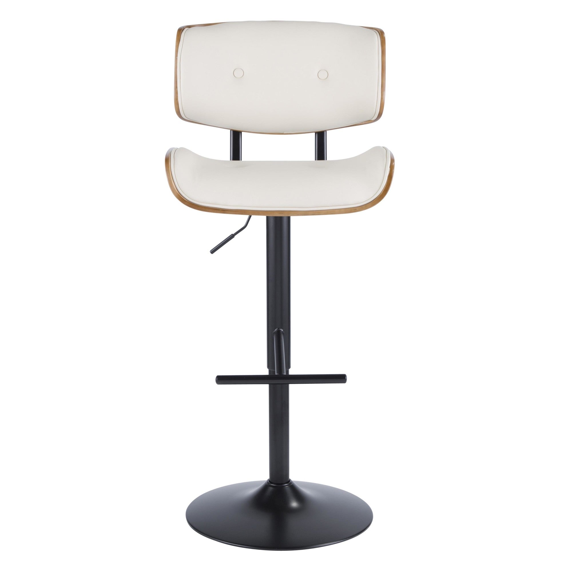 Lombardi Adjustable Barstool - Set of 3 - Black Metal, Walnut Wood, Cream PU