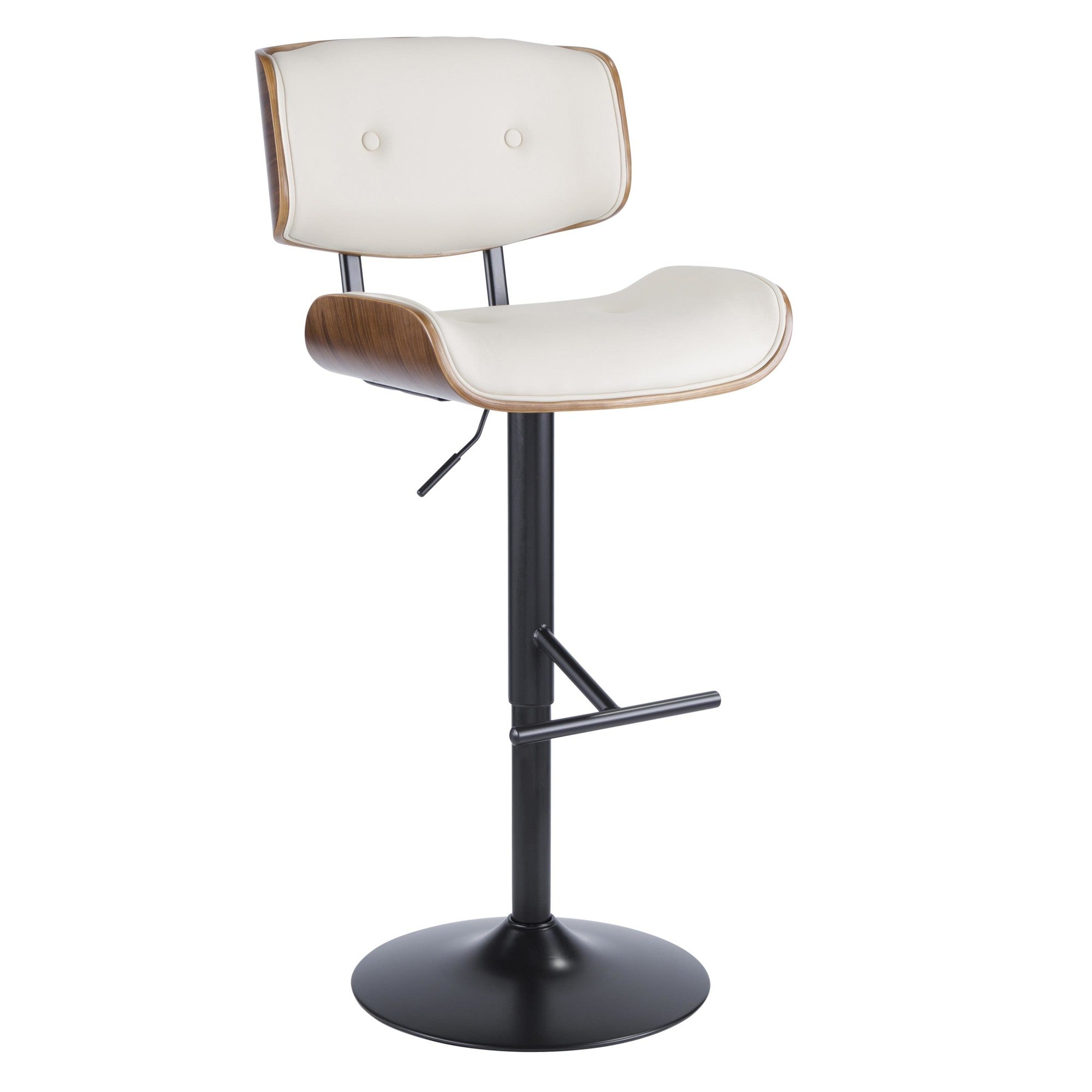 Lombardi Adjustable Barstool - Set of 3 - Black Metal, Walnut Wood, Cream PU