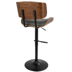Lombardi Adjustable Barstool - Set of 3 - Black Metal, Walnut Wood, Grey PU