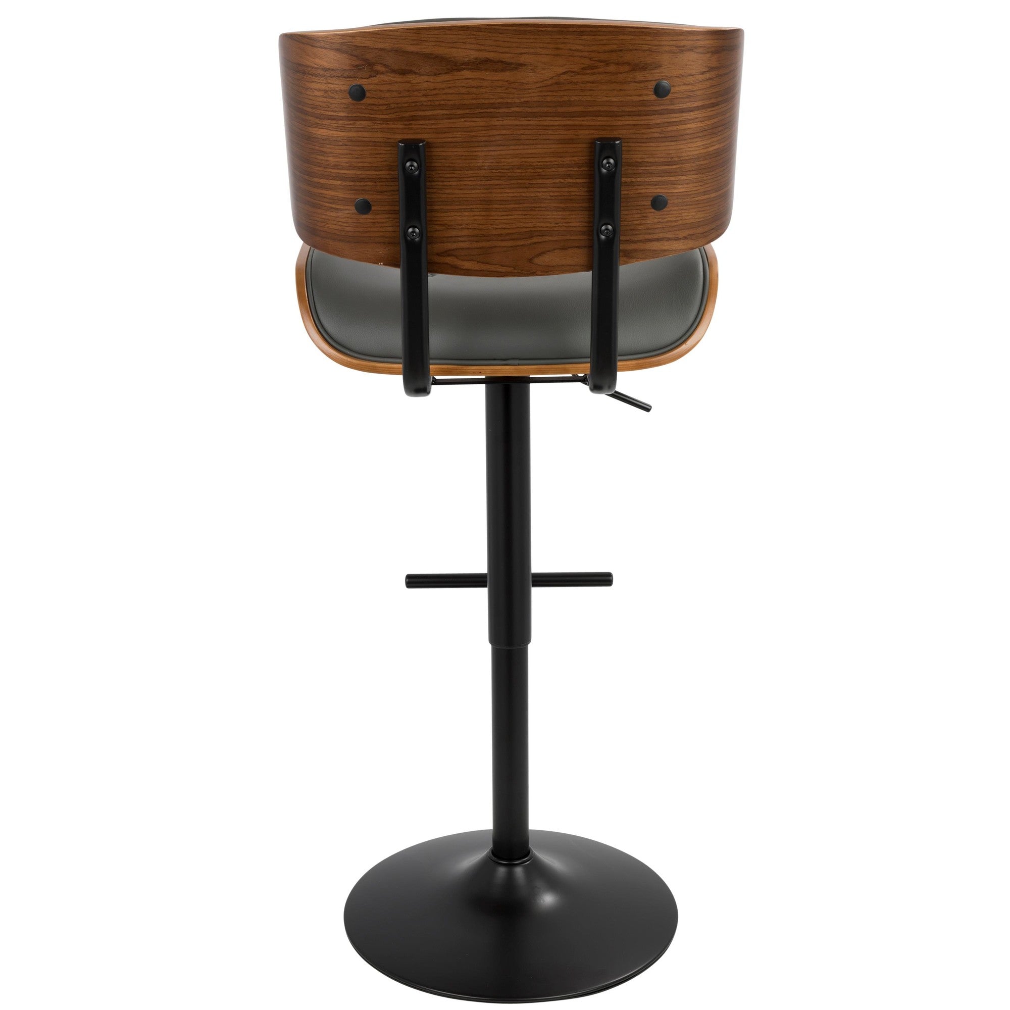 Lombardi Adjustable Barstool - Set of 3 - Black Metal, Walnut Wood, Grey PU