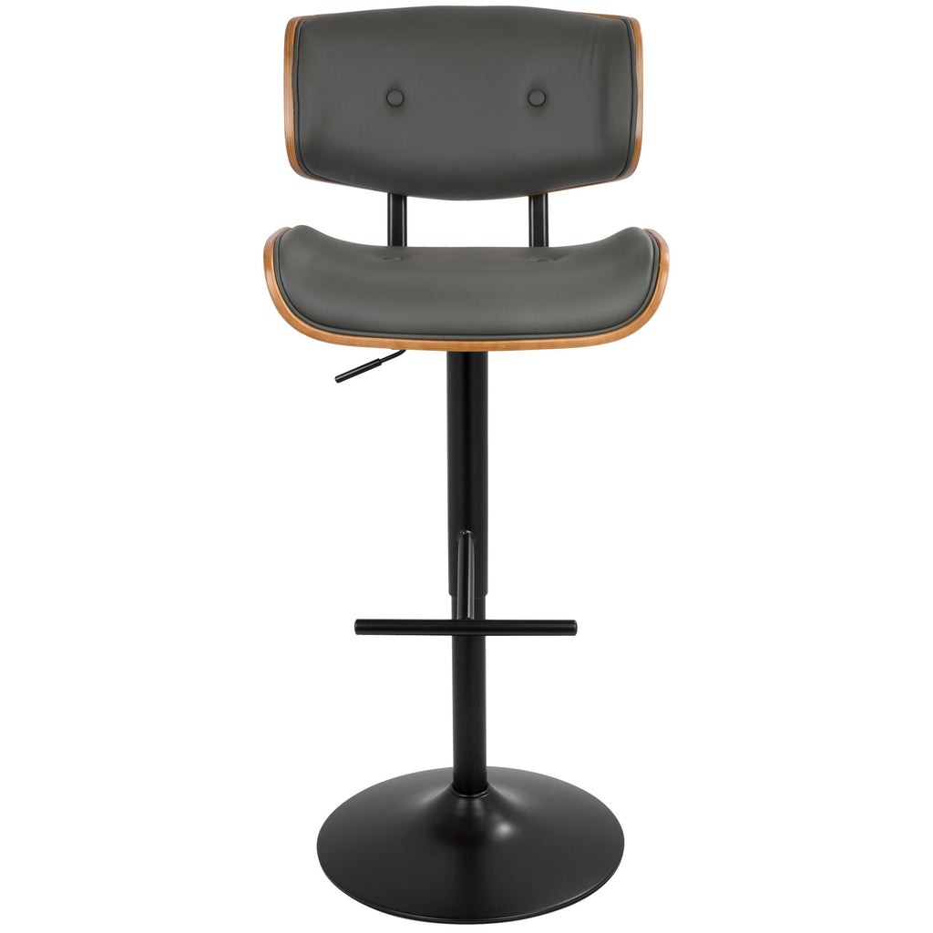 Lombardi Adjustable Barstool - Set of 3 - Black Metal, Walnut Wood, Grey PU