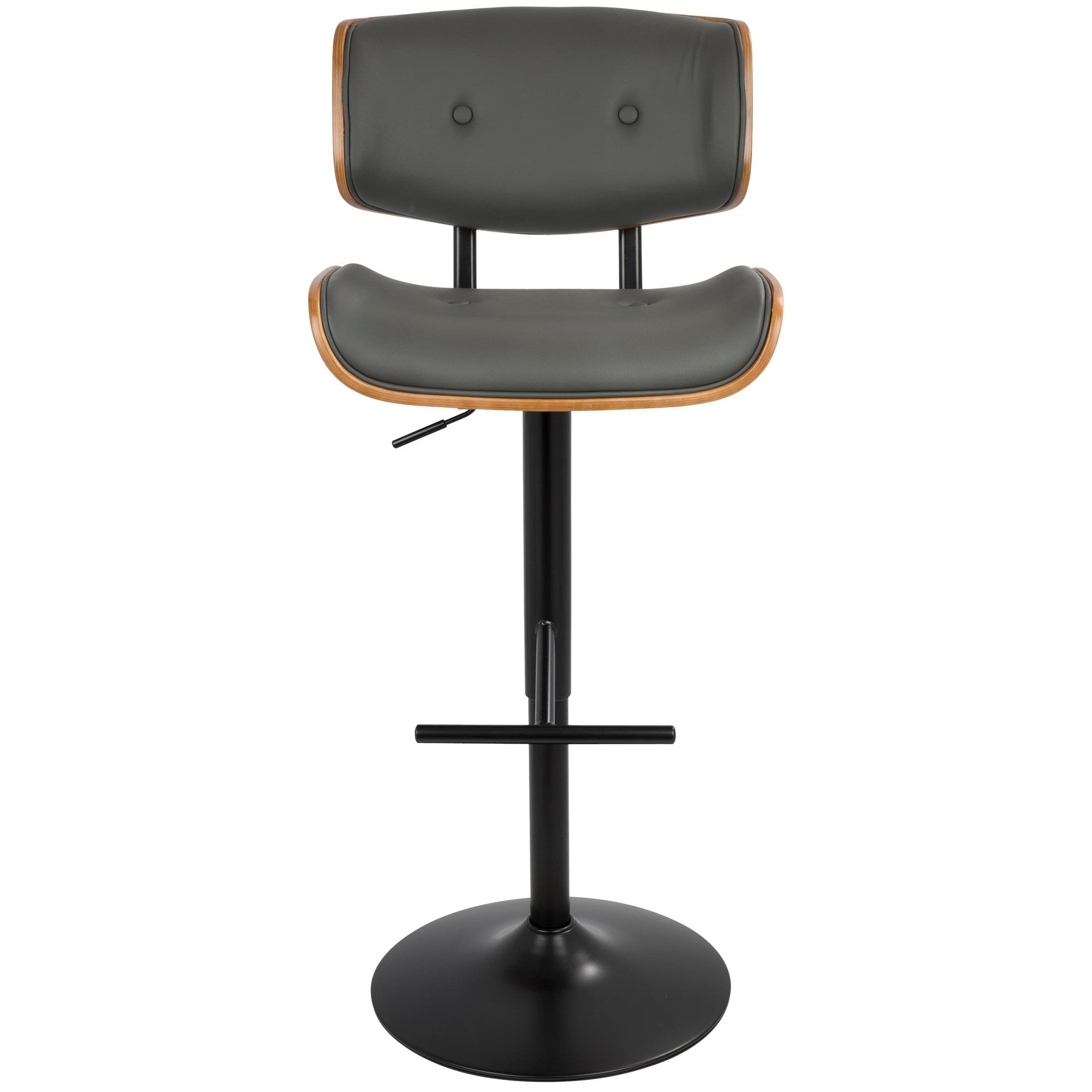 Lombardi Adjustable Barstool - Set of 3 - Black Metal, Walnut Wood, Grey PU
