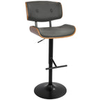 Lombardi Adjustable Barstool - Set of 3 - Black Metal, Walnut Wood, Grey PU