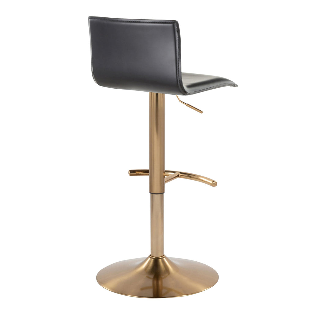 Mara Adjustable Barstool - Set of 2 - Gold Metal, Black PU