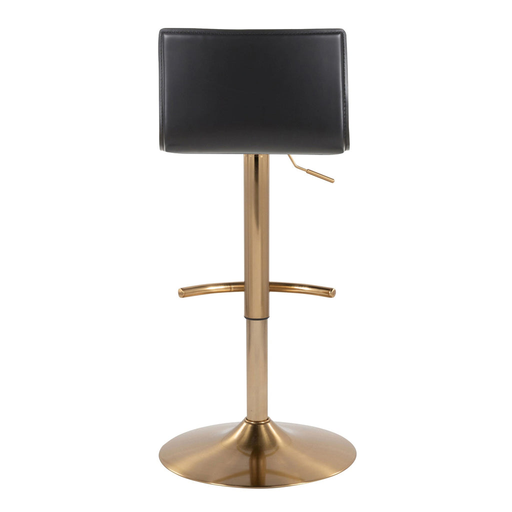 Mara Adjustable Barstool - Set of 2 - Gold Metal, Black PU