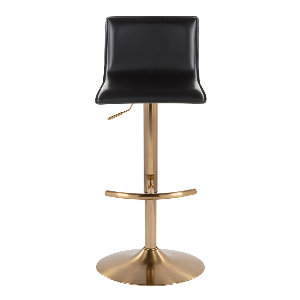 Mara Adjustable Barstool - Set of 2 - Gold Metal, Black PU