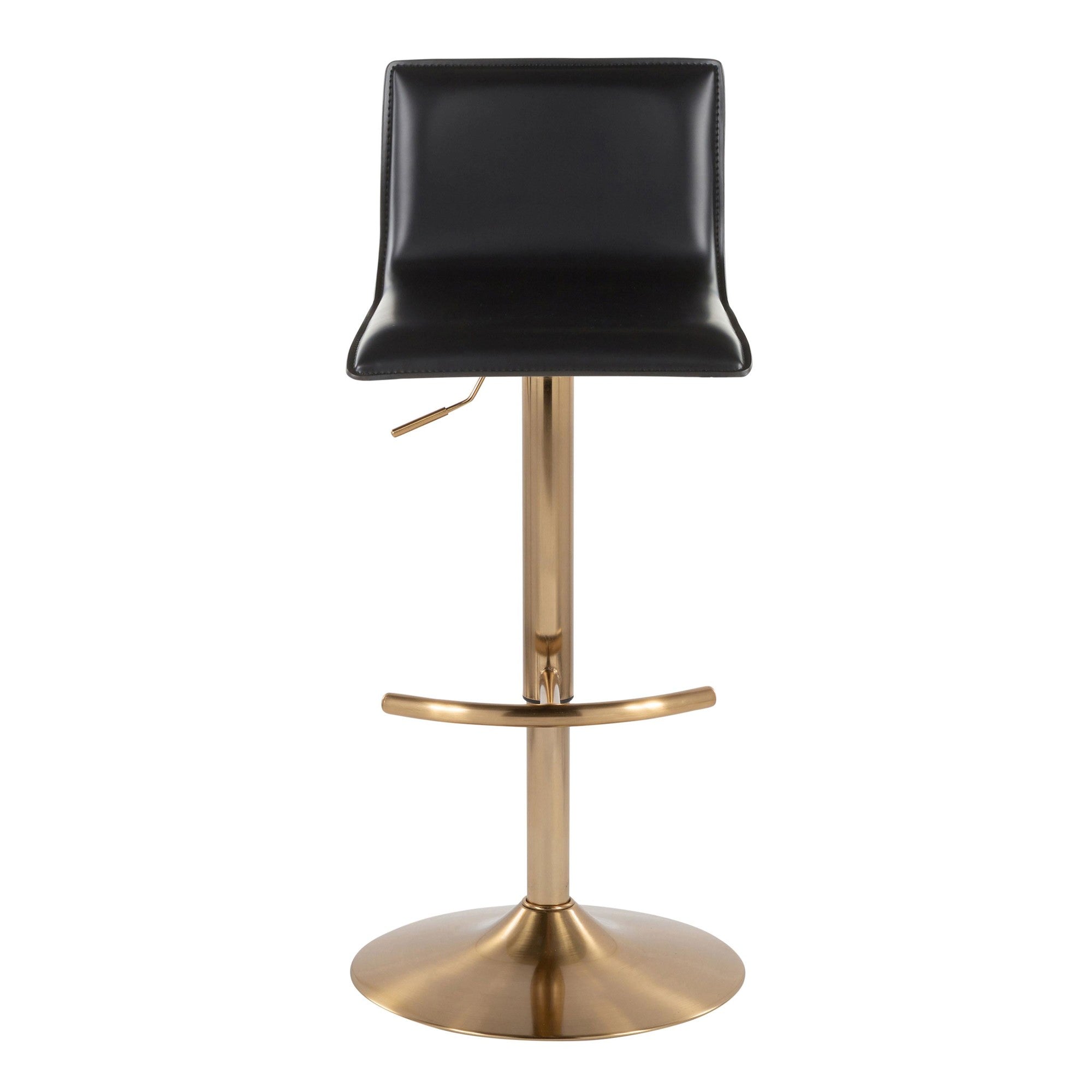 Mara Adjustable Barstool - Set of 2 - Gold Metal, Black PU