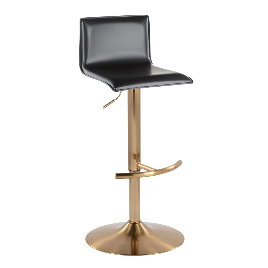 Mara Adjustable Barstool - Set of 2 - Gold Metal, Black PU