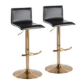 Mara Adjustable Barstool - Set of 2 - Gold Metal, Black PU