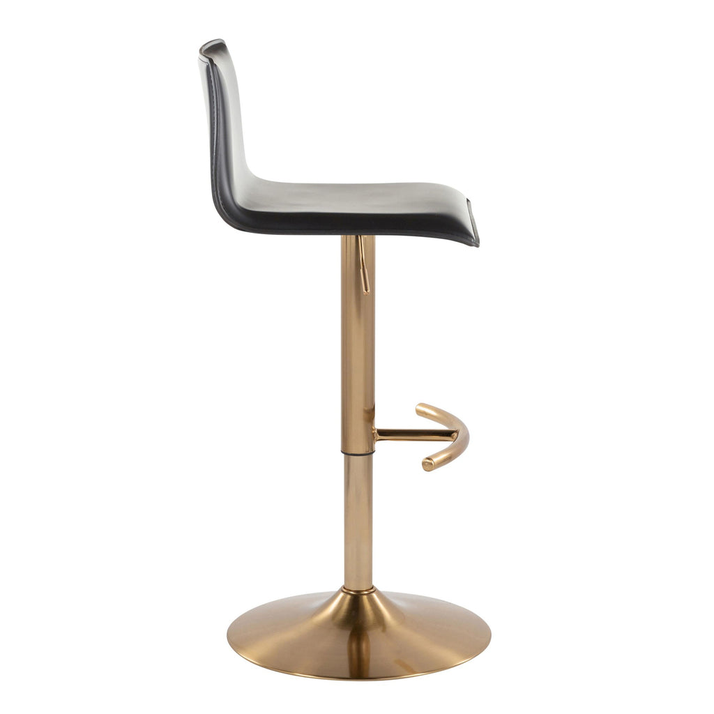Mara Adjustable Barstool - Set of 2 - Gold Metal, Black PU