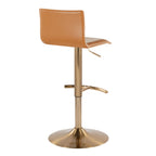 Mara Adjustable Barstool - Set of 2 - Gold Metal, Camel PU