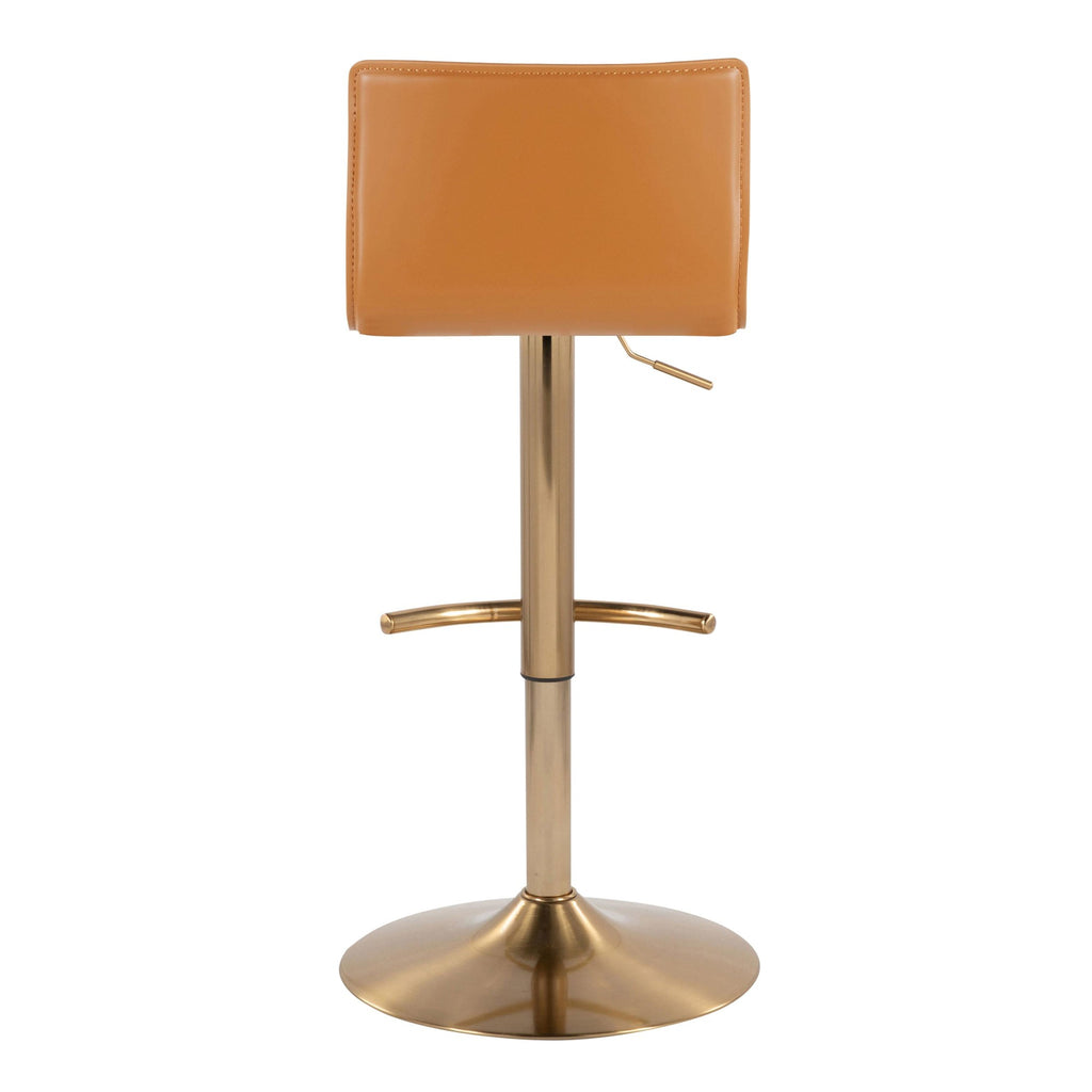 Mara Adjustable Barstool - Set of 2 - Gold Metal, Camel PU