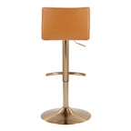 Mara Adjustable Barstool - Set of 2 - Gold Metal, Camel PU