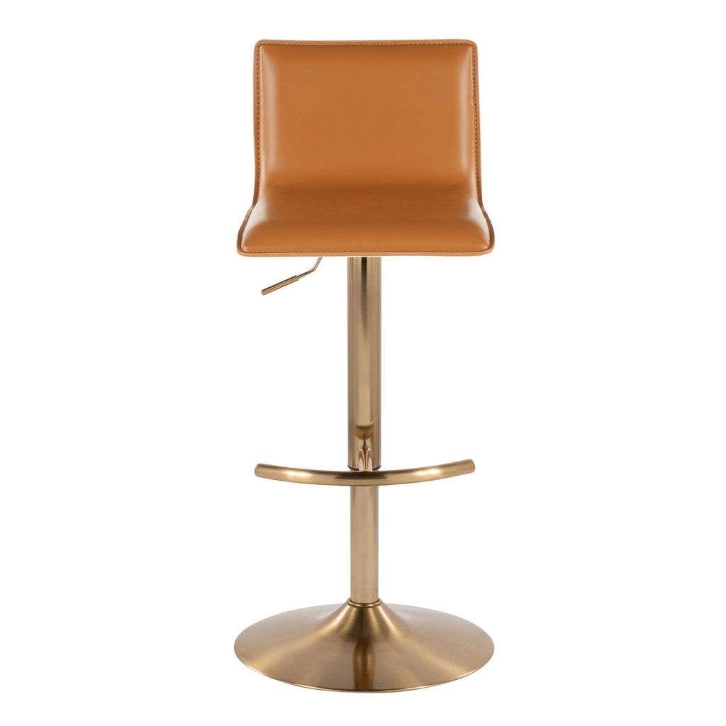 Mara Adjustable Barstool - Set of 2 - Gold Metal, Camel PU