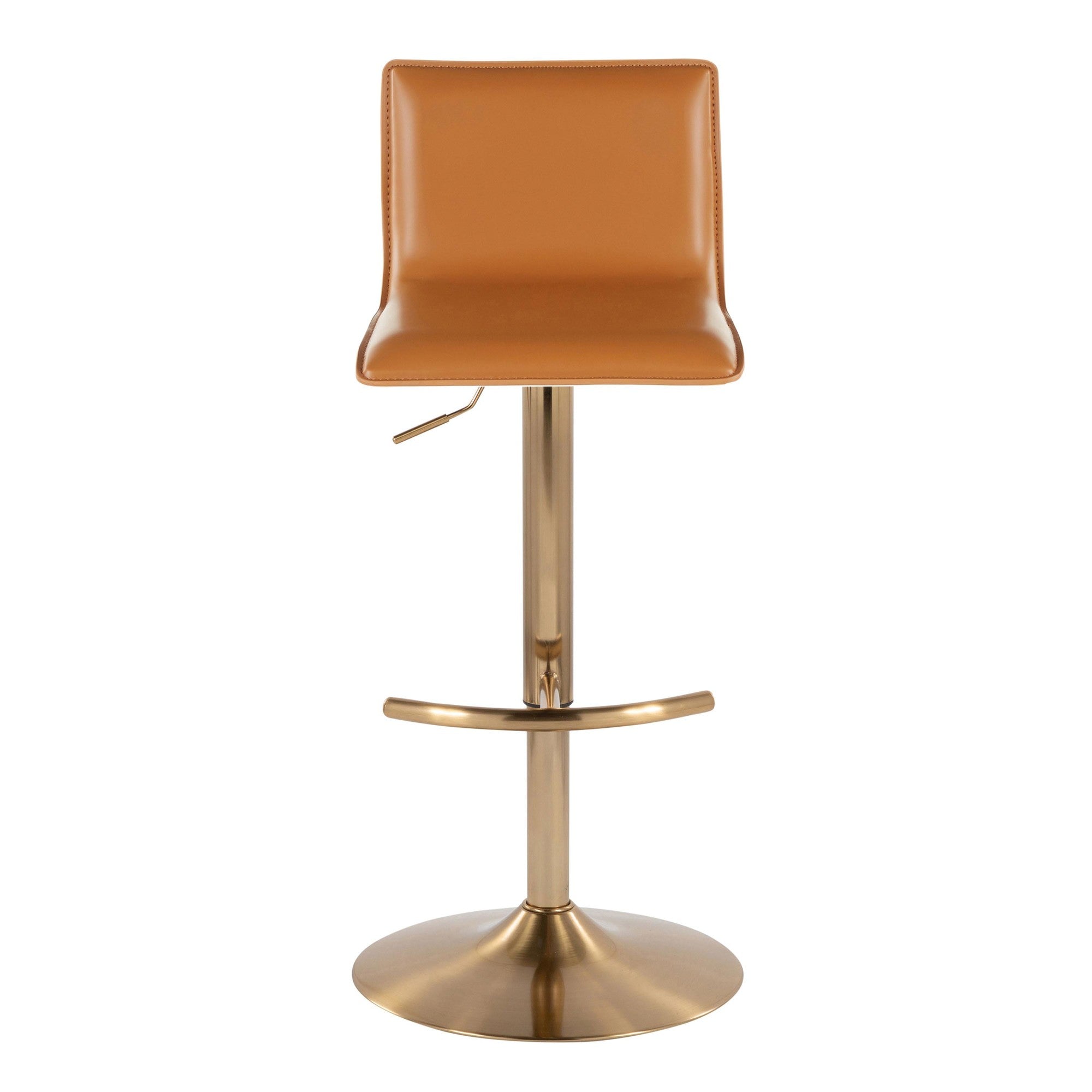 Mara Adjustable Barstool - Set of 2 - Gold Metal, Camel PU