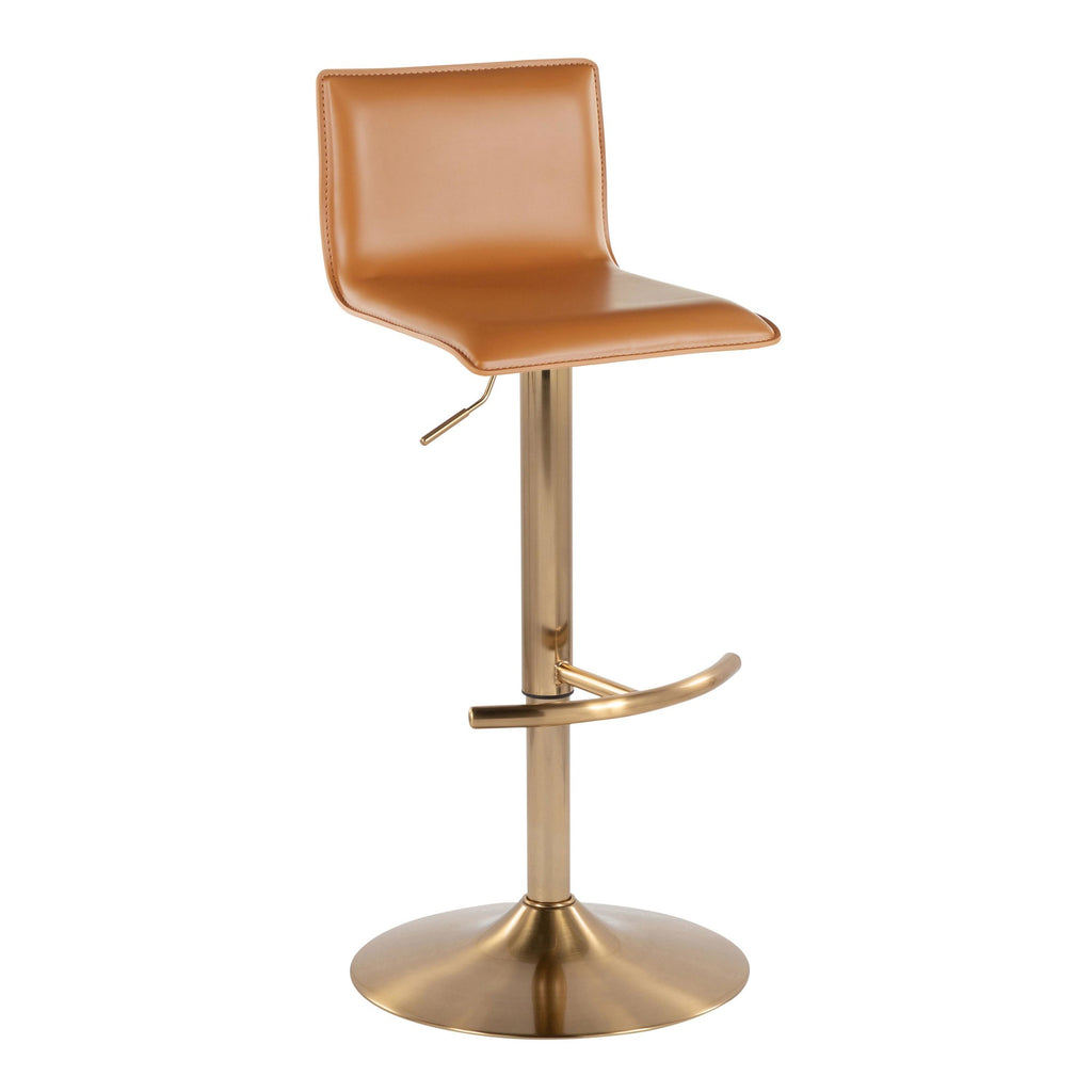 Mara Adjustable Barstool - Set of 2 - Gold Metal, Camel PU