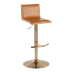 Mara Adjustable Barstool - Set of 2 - Gold Metal, Camel PU