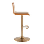 Mara Adjustable Barstool - Set of 2 - Gold Metal, Camel PU