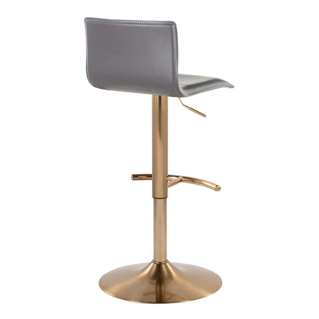 Mara Adjustable Barstool - Set of 2 - Gold Metal, Grey PU