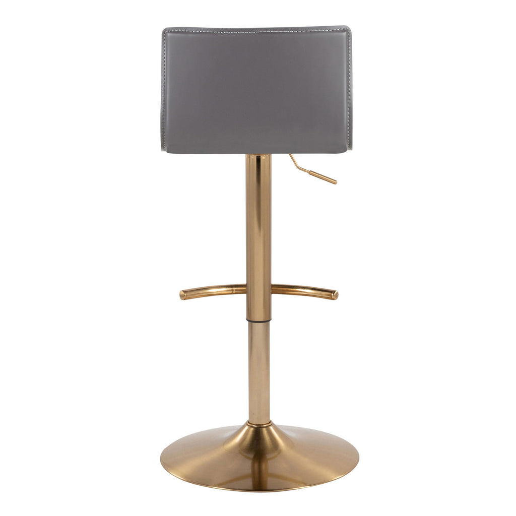 Mara Adjustable Barstool - Set of 2 - Gold Metal, Grey PU
