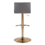 Mara Adjustable Barstool - Set of 2 - Gold Metal, Grey PU