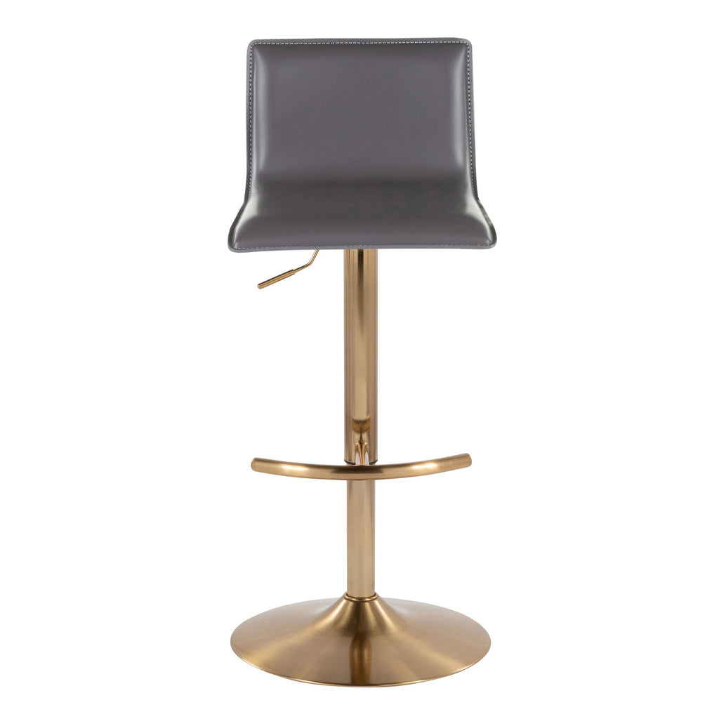 Mara Adjustable Barstool - Set of 2 - Gold Metal, Grey PU