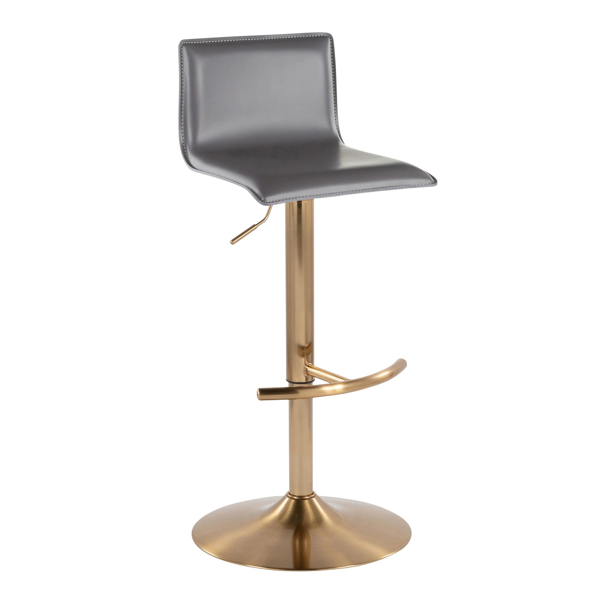 Mara Adjustable Barstool - Set of 2 - Gold Metal, Grey PU