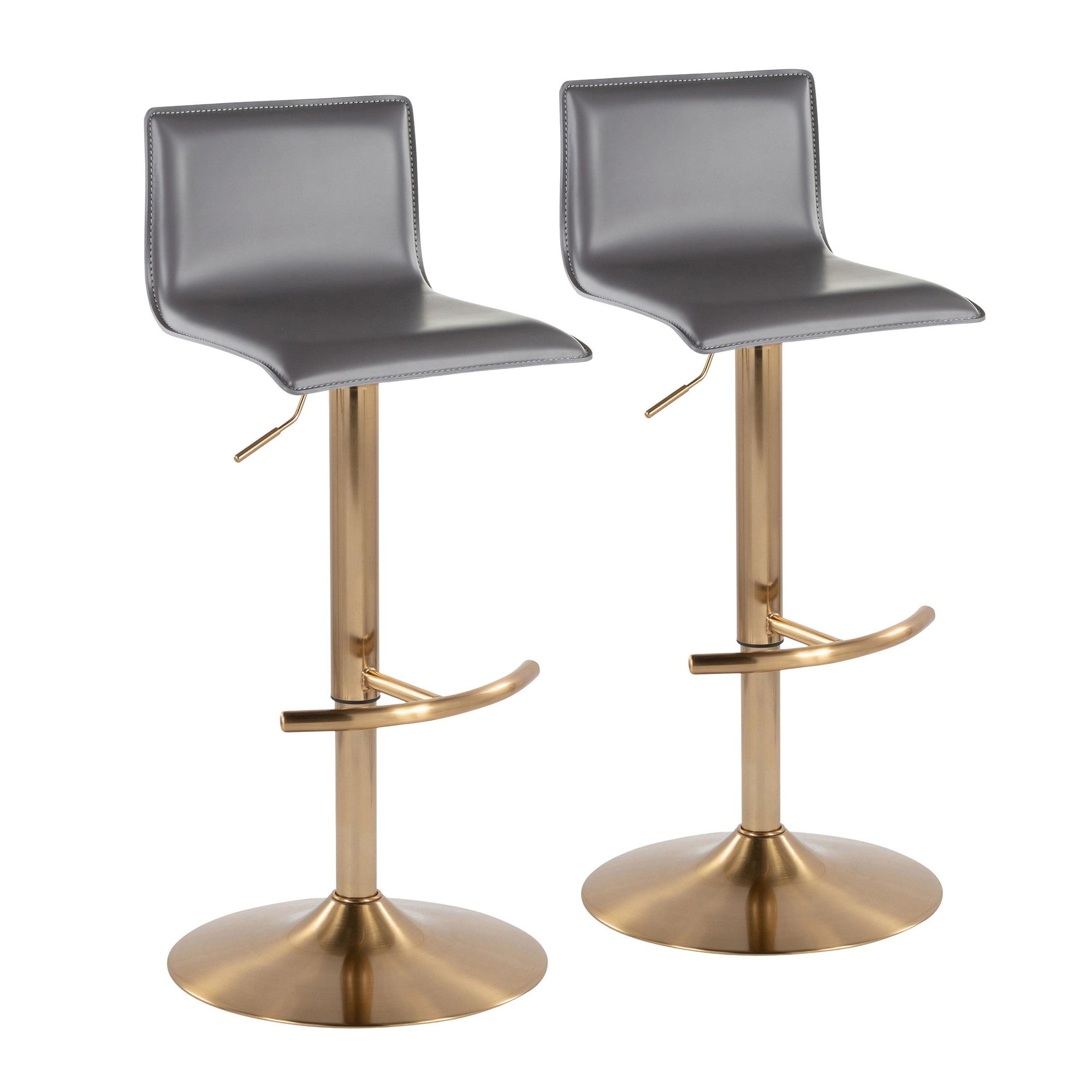 Mara Adjustable Barstool - Set of 2 - Gold Metal, Grey PU