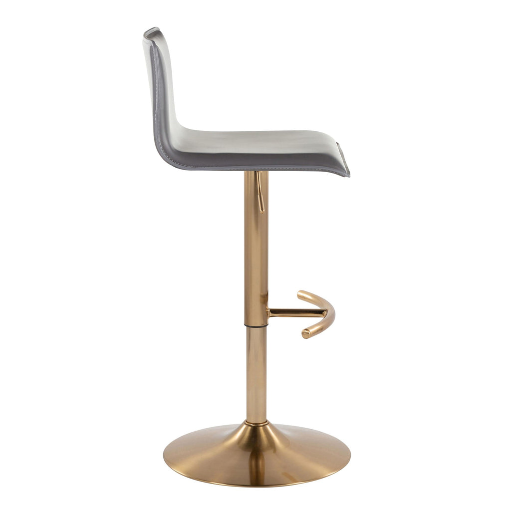 Mara Adjustable Barstool - Set of 2 - Gold Metal, Grey PU