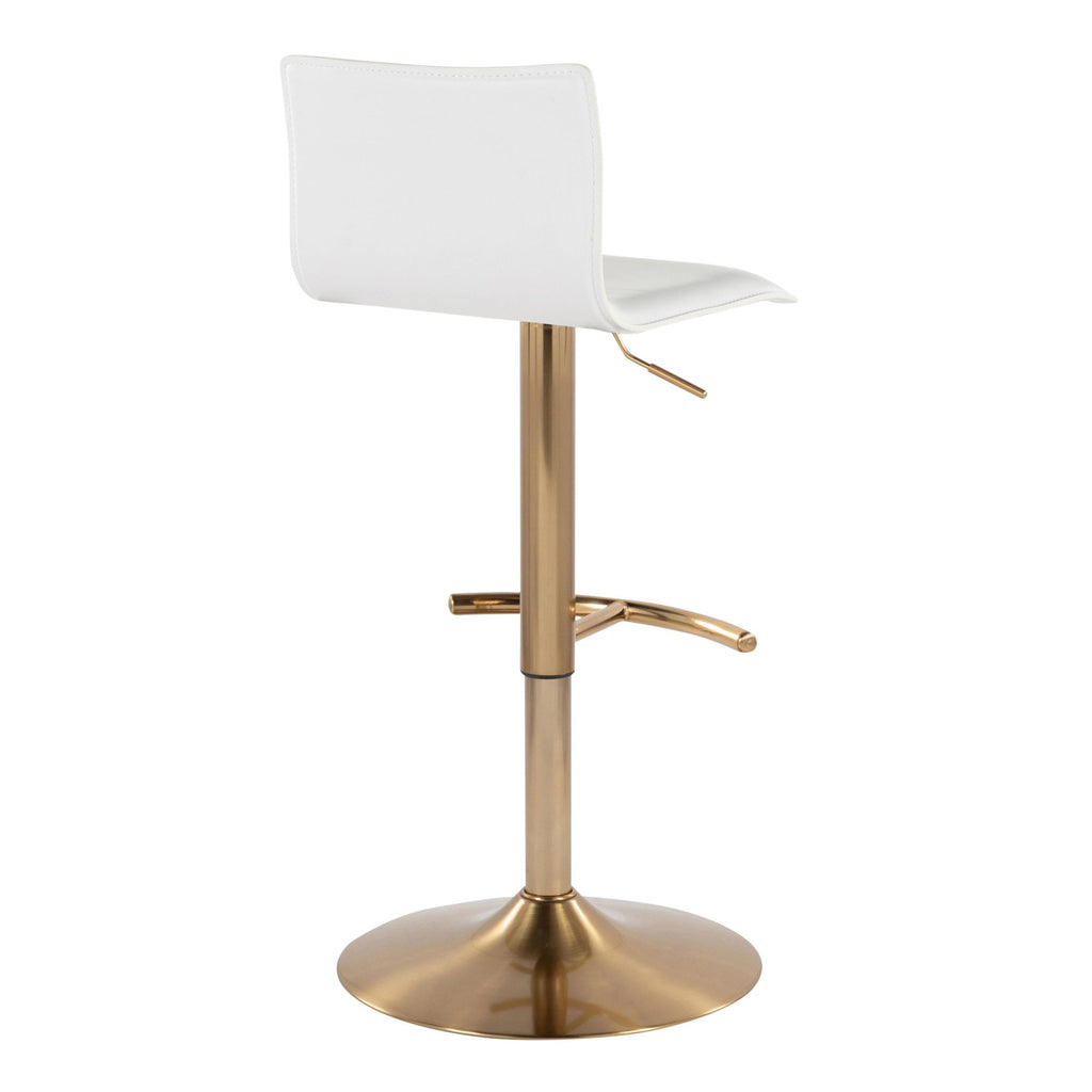 Mara Adjustable Barstool - Set of 2 - Gold Metal, White PU