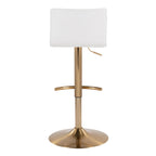 Mara Adjustable Barstool - Set of 2 - Gold Metal, White PU