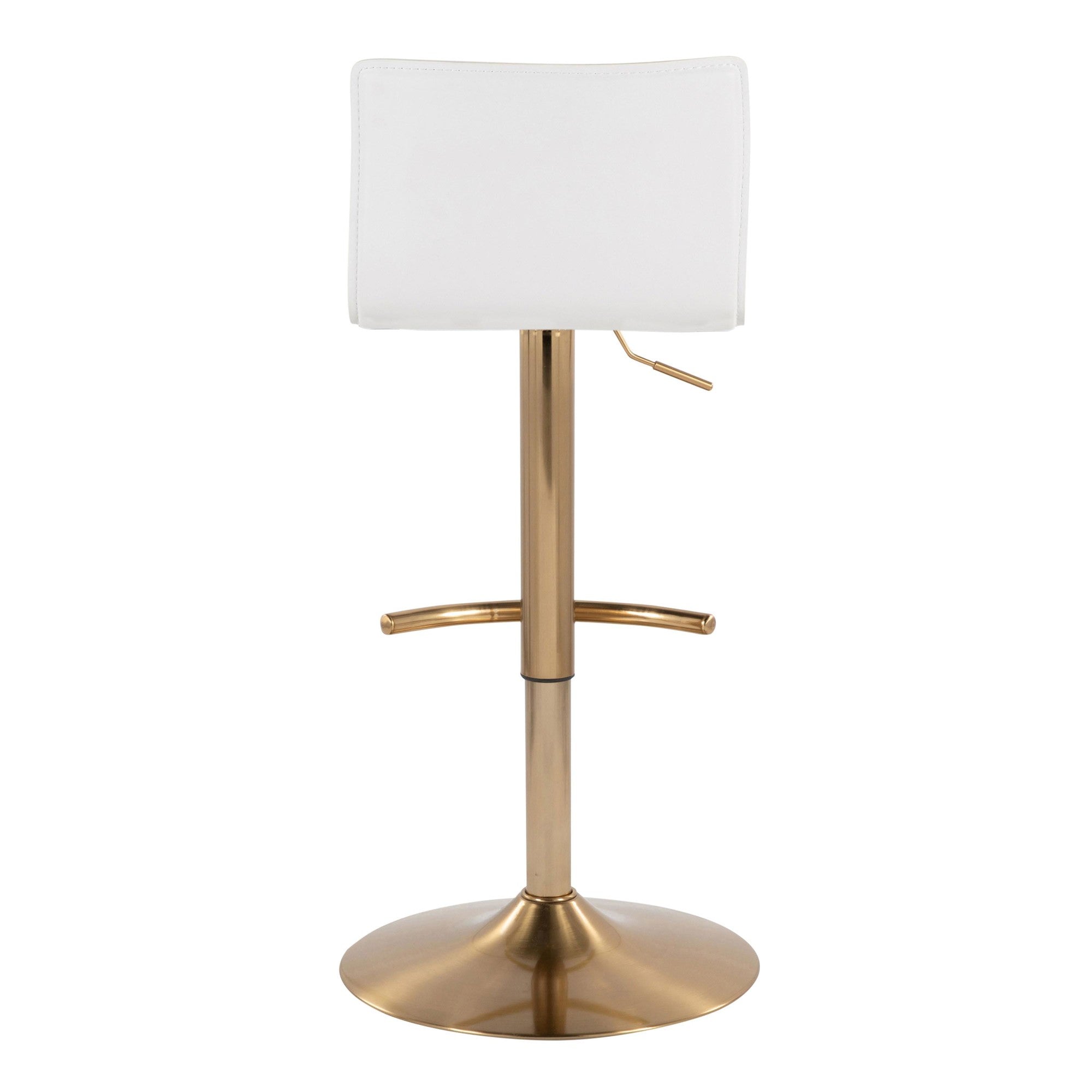 Mara Adjustable Barstool - Set of 2 - Gold Metal, White PU