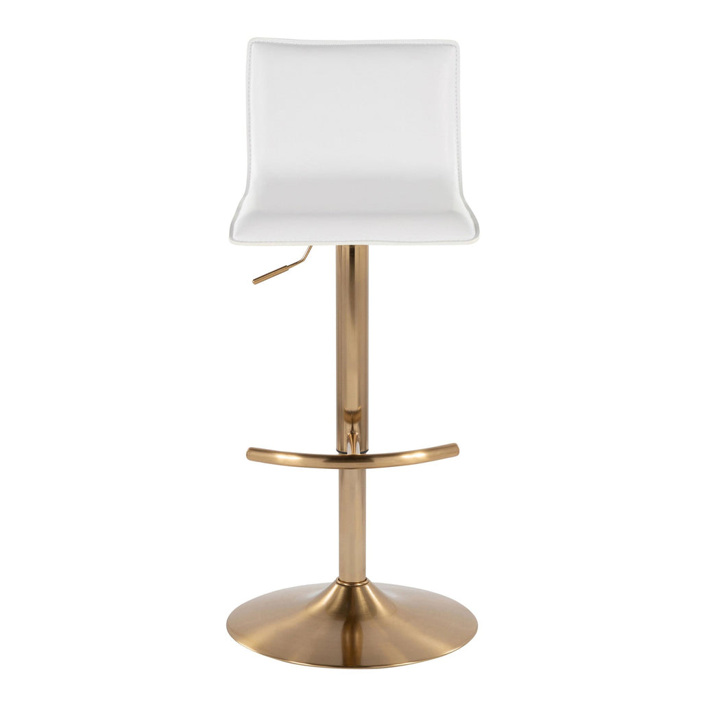 Mara Adjustable Barstool - Set of 2 - Gold Metal, White PU