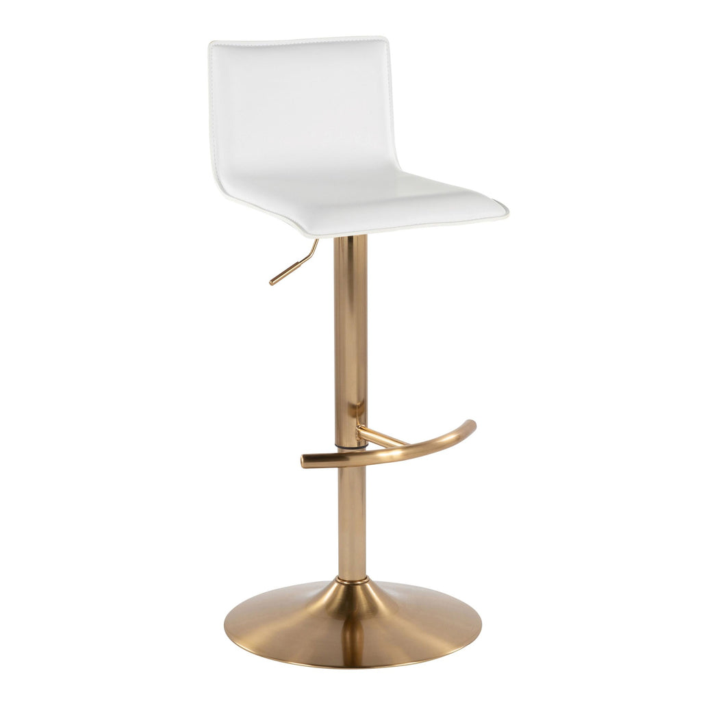 Mara Adjustable Barstool - Set of 2 - Gold Metal, White PU