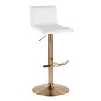 Mara Adjustable Barstool - Set of 2 - Gold Metal, White PU